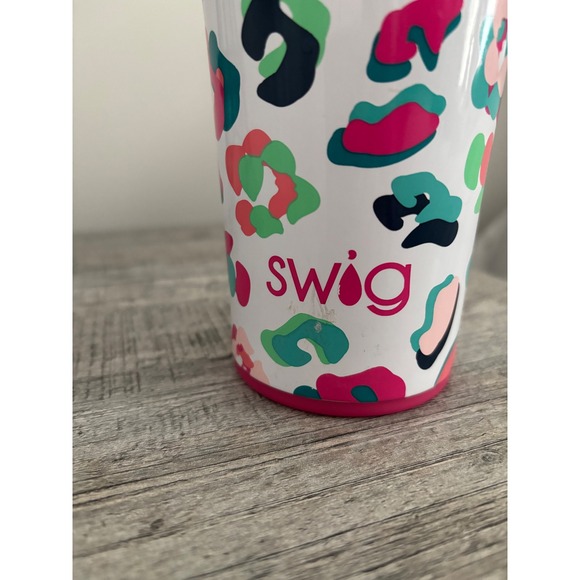 Swig Tumbler Leopard Print White Pink Teal Green 30 oz Insulated Cup - Picture 2 of 5